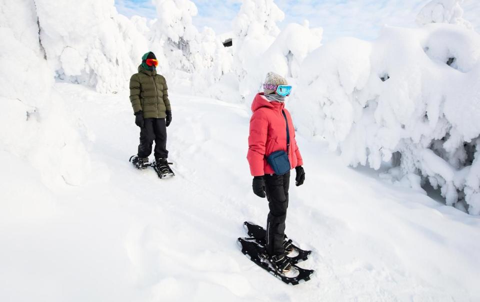 Two people snowshoeing