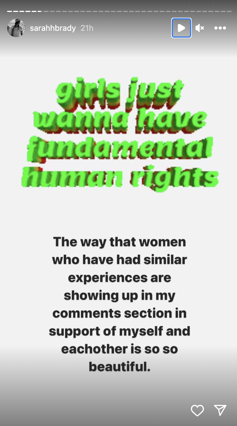 Sarah said in her iG stories, "girls just wanna have fundamental human rights"