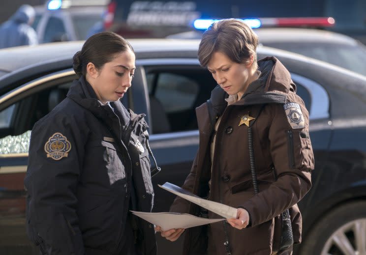 Olivia Sandoval as Winnie and Carrie Coon as Gloria Burgle in FX’s ‘Fargo’ (Credit: Chris Large/FX)