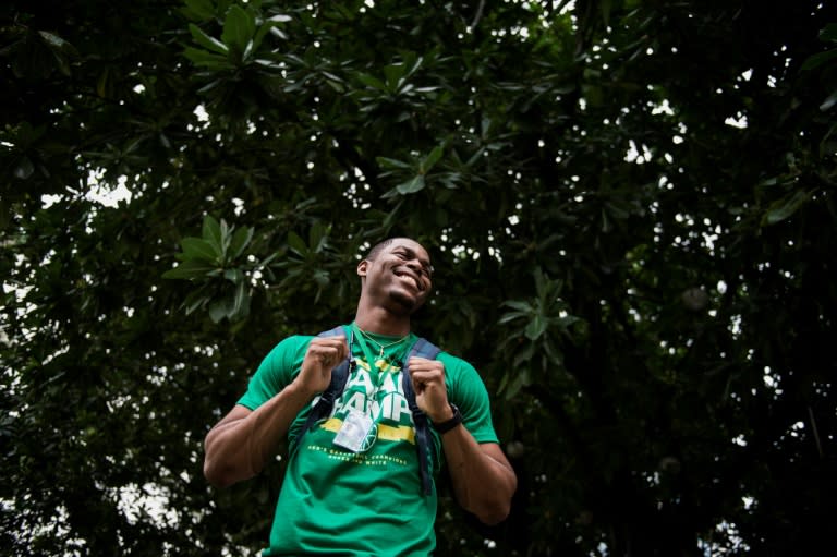 Cameroonian basketball player Benoit Mbala pictured at De La Salle University in Manila on January 24, 2017