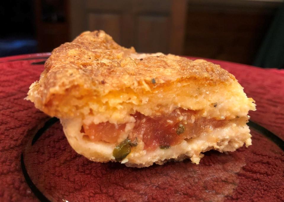 A slice of tomato pie made by Kathy Smith of Chesterfield, Va.