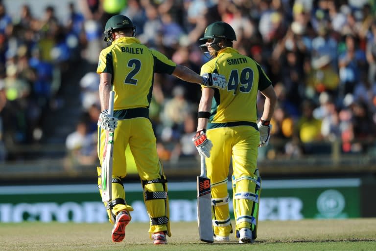 Australia's George Bailey (left) and captain Steve Smith both scored hundreds in the first one-day international against India in Perth on January 12, 2016