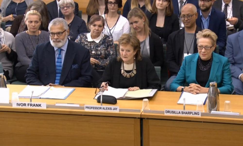 Leader of the Independent Inquiry into Child Sexual Abuse Alexis Jay,left, and panel members Drusilla Sharpling and Ivor Frank at earlier hearings.