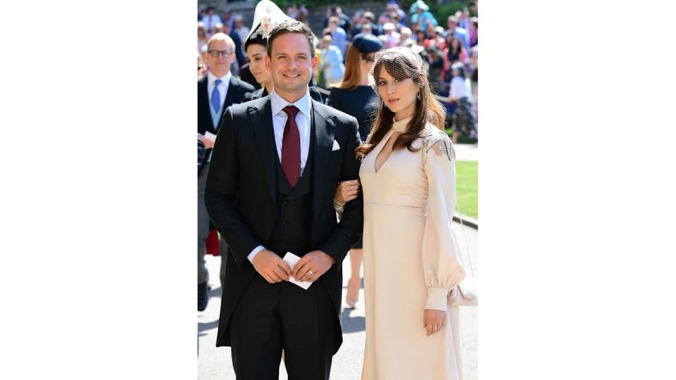 Patrick J. Adams and Troian Bellisario at Meghan and Harry's wedding in 2018