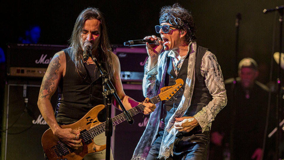 Extreme's Nuno Bettencourt and Gary Cherone onstage. Bettencourt says Cherone has never sounded better than on Six.