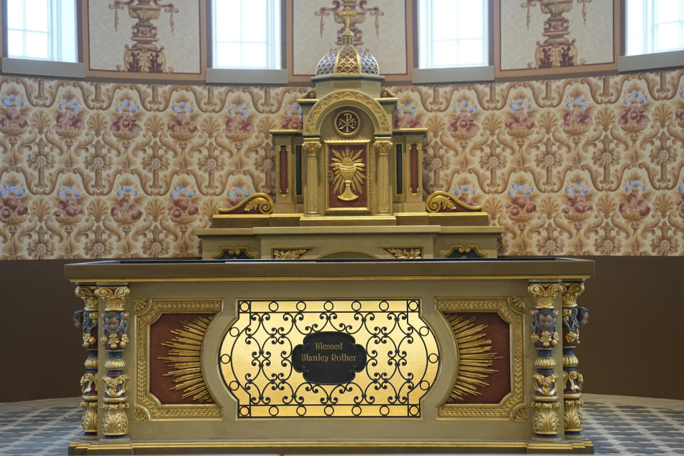 The Chapel at the Blessed Stanley Rother Shrine, pictured Thursday, Feb. 2, 2023, in Oklahoma City, will become the final resting place for Rother. In December 2016, Pope Francis officially recognized Rother as a martyr for his faith. In September 2017, in the final step before sainthood, Rother was beatified at a special Mass that drew an estimated 20,000 people to an Oklahoma City convention center. (AP Photo/Sue Ogrocki)