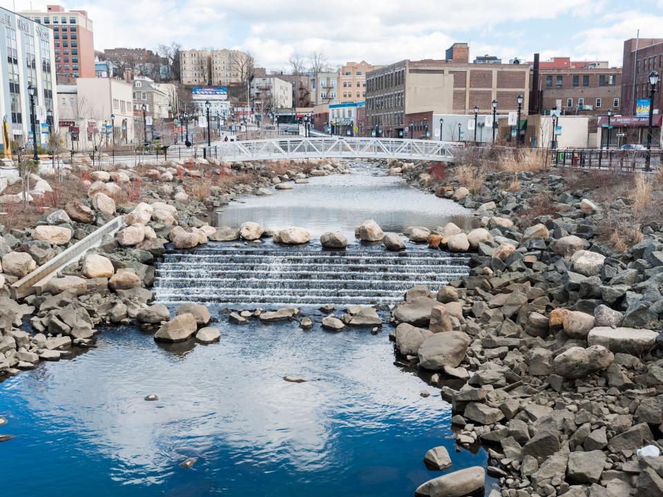 The Saw Mill River in the city of Yonkers in Westchester County in New York state.