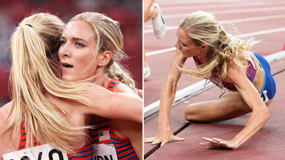 Emma Coburn is seen here after missing out on a steeplechase medal at the Olympic Games. 