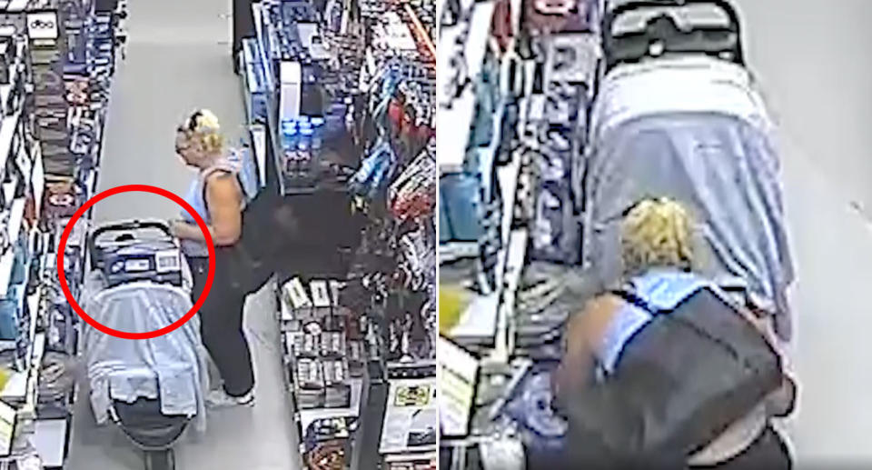 CCTV footage from Southport Nerang Road Supercheap Auto store in the Gold Coast showing woman stealing