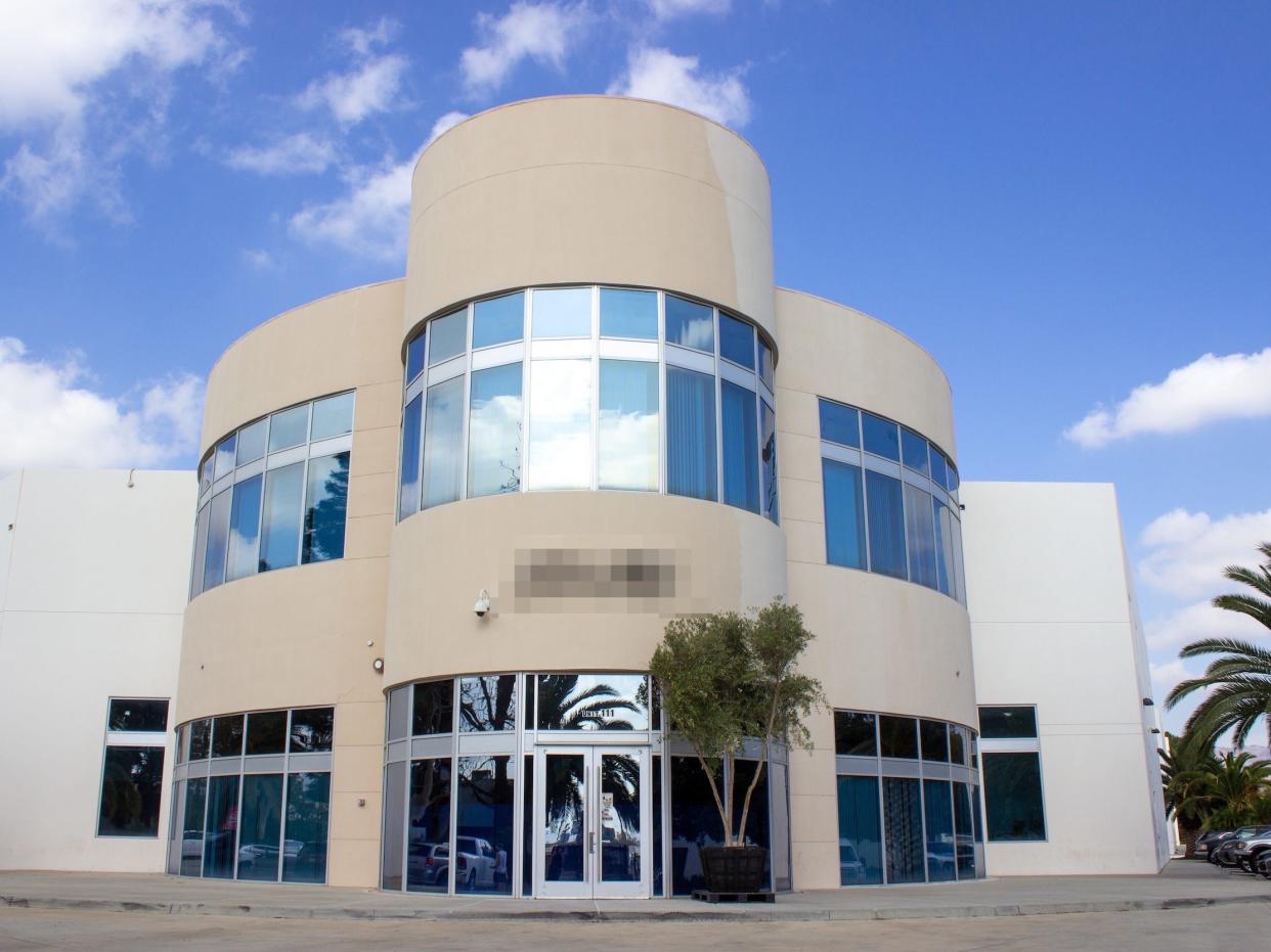 A view of Donda Academy, a two story building in Southern California.