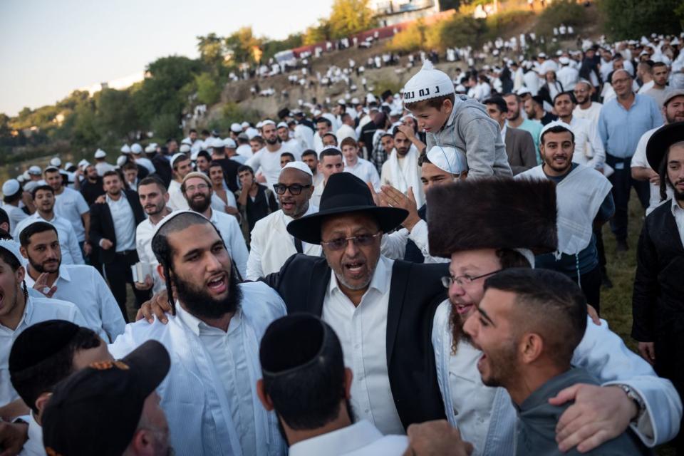 Hasidic Jews are seen celebrating their pilgrimage event for the second day of 2023, Rosh Hashanah, the Jewish New Year in Uman, Cherkasy Oblast, on Sept. 17, 2023. (Wolfgang Schwan/Anadolu Agency via Getty Images)