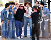 <p>James Corden films a segment with BTS for <em>The Late Late Show</em> at CBS Studios in L.A. on Nov. 23.</p>
