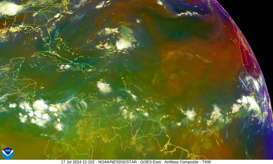 Saharan dust seen across the Atlantic basin July 17, 2024.
