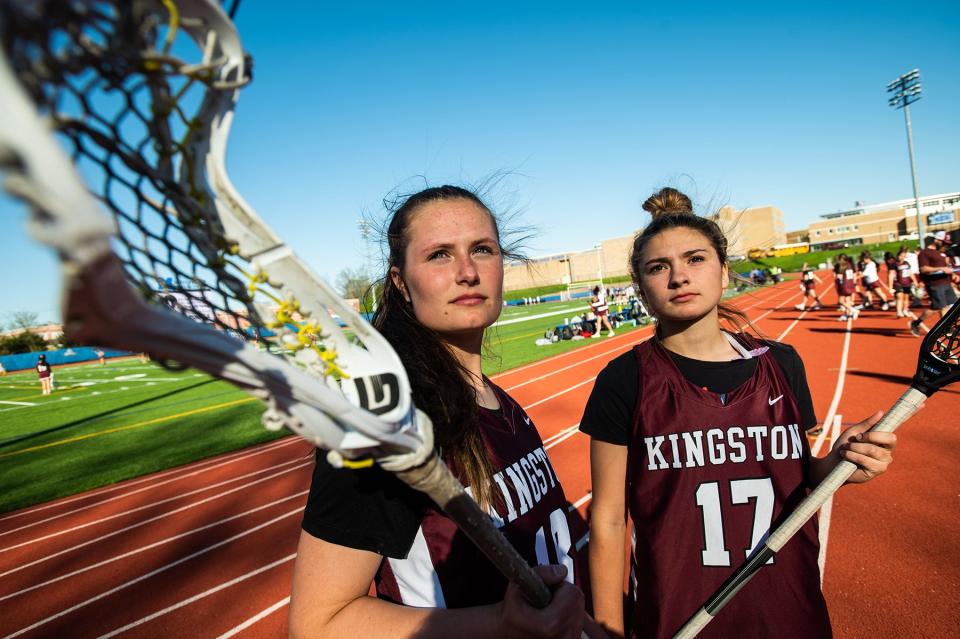 Kingston's Norah Prizzi, left, and Arianna Burns, right, stand for a portrait at Middletown High School on Monday, May 9, 2022.