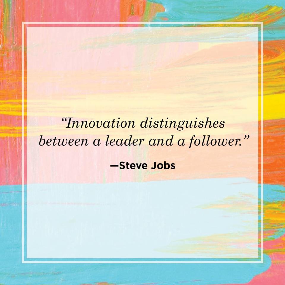 leadership quote by steve jobs that says innovation distinguishes between a leader and follower, watercolor background