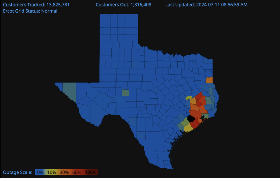 More than 1.3 million customers were still without power in Texas on Thursday morning. (PowerOutage.Us)