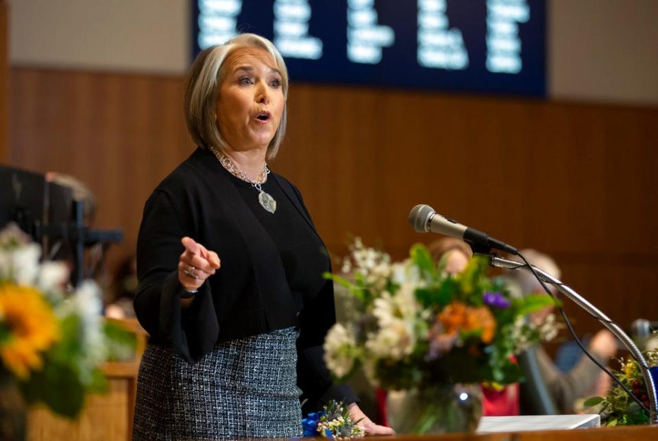 New Mexico Gov. Michelle Lujan Grisham delivers her State of the State address at the opening day of an annual legislative session in Santa Fe, N.M., on Jan. 17, 2023. New Mexico's governor and top health officials warned Monday, March 20, 2023, that any caregivers who mistreat and abuse developmentally disabled or other vulnerable individuals will be held accountable.