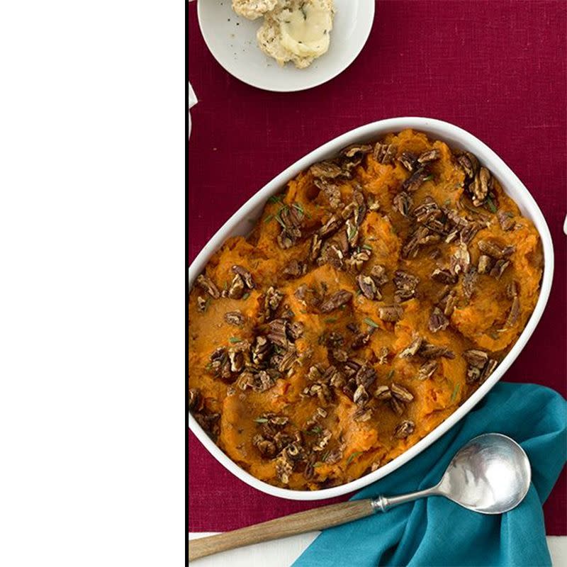 Mashed Sweet Potatoes with Rosemary Pecans