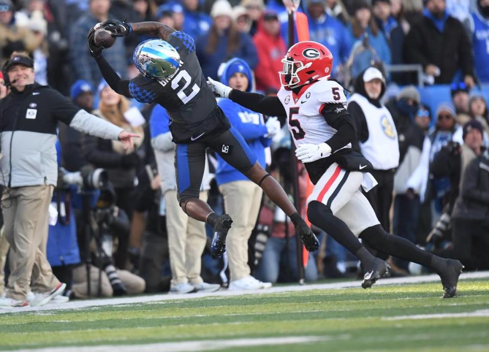 Kentucky wideout Barion Brown made one of his 10 receptions in the Wildcats’ 16-6 loss last season to No. 1 Georgia. Ken Weaver