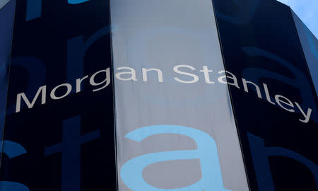 The corporate logo of financial firm Morgan Stanley is pictured on the company's world headquarters in New York, New York January 20, 2015. REUTERS/Mike Segar/File Photo