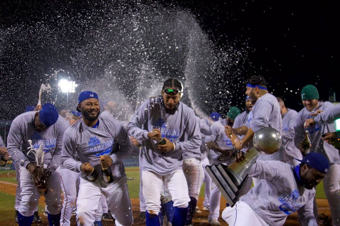 The Lexington Legends popped the champagne after winning the championship of the Atlantic League of Professional Baseball in their first season in the league in 2021.