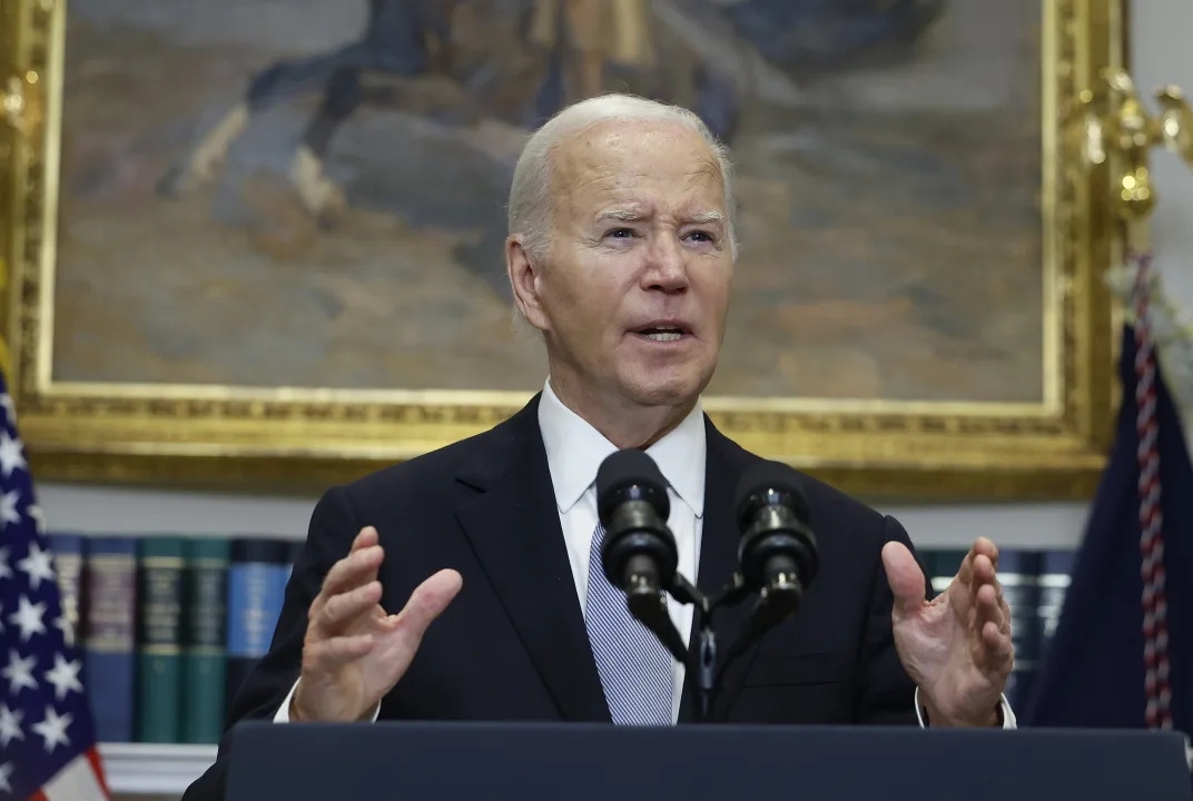 WASHINGTON, DC - JULY 14: U.S. President Joe Biden delivers remarks on the assassination attempt on Republican presidential candidate former President Donald Trump at the White House on July 14, 2024 in Washington, DC. A shooter opened fire injuring former President Trump, killing one audience member and injuring others during a campaign event in Butler, Pennsylvania on July 13. (Photo by Kevin Dietsch/Getty Images)