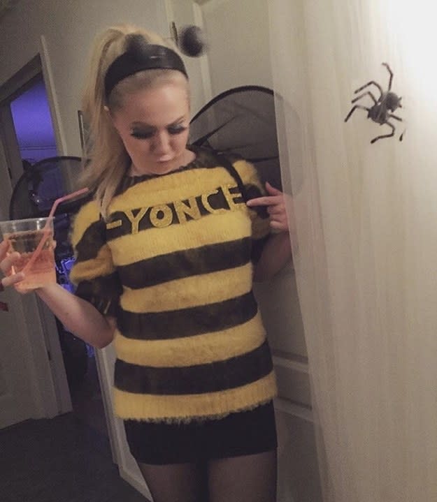 A woman dressed like a bee