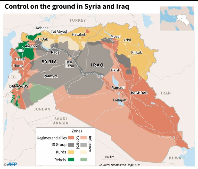 Zones of control in Syria and Iraq