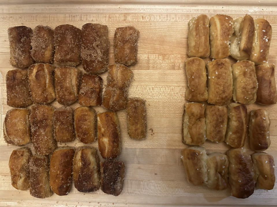 Auntie Anne's Cinnamon Sugar Pretzel Nuggets (left) and Original Pretzel Nuggets (right) from above. (Courtesy Joseph Lamour)