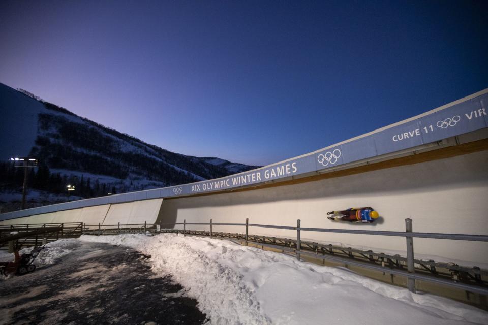 South Korea’s Dohee You races in the men’s single luge World Cup event at Utah Olympic Park in Park City.