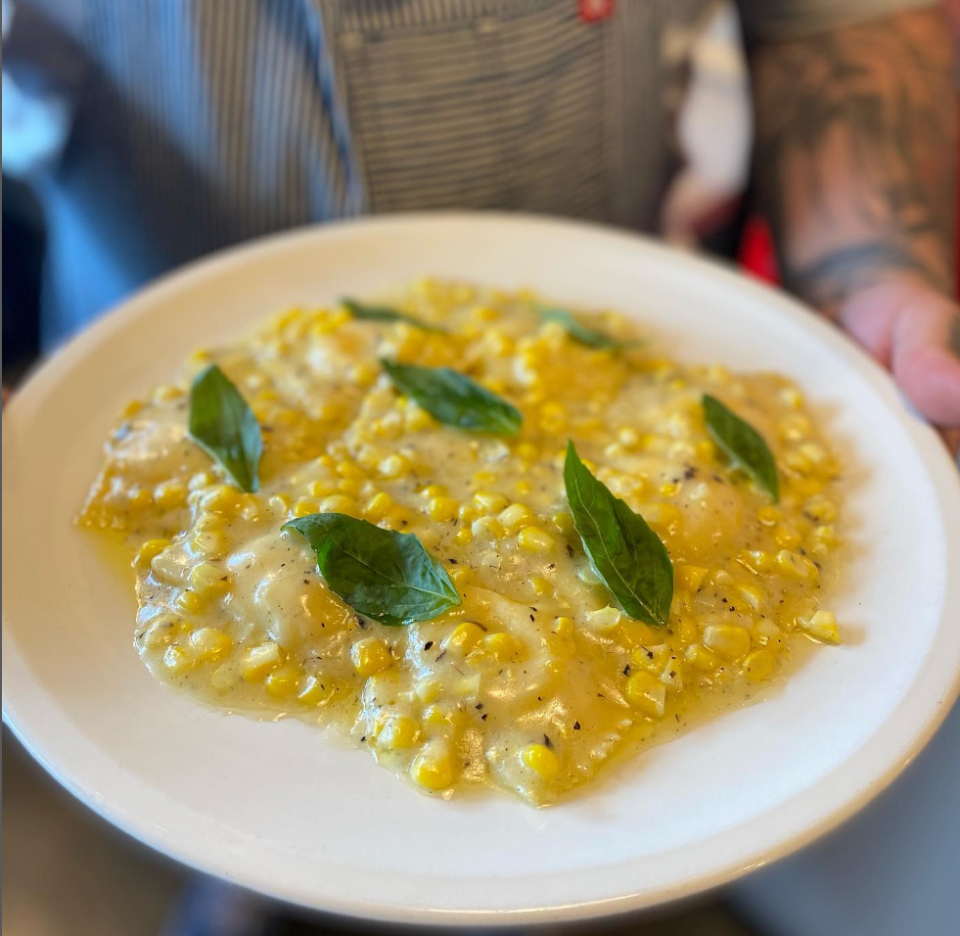 The "Sweet Corn Ravioli" is served every July and August at The Pasta Shop.