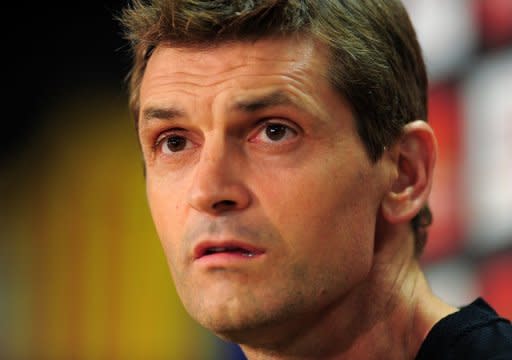 El entrenador del FC Barcelona, Tito Vilanova, durante la rueda de prensa de este miércoles en Barcelona.