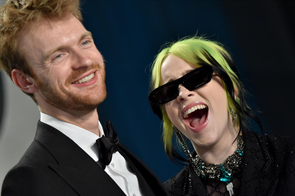 BEVERLY HILLS, CALIFORNIA - FEBRUARY 09: Finneas O'Connell and Billie Eilish attend the 2020 Vanity Fair Oscar Party hosted by Radhika Jones at Wallis Annenberg Center for the Performing Arts on February 09, 2020 in Beverly Hills, California. (Photo by Axelle/Bauer-Griffin/FilmMagic)