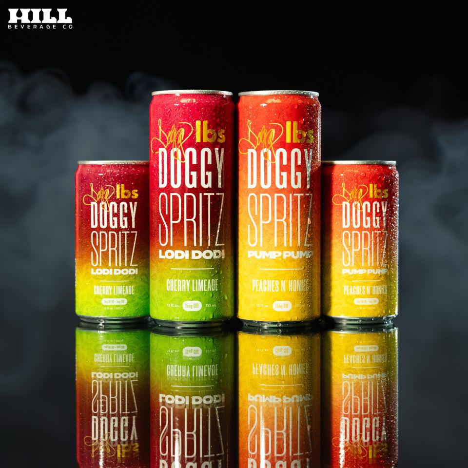 EMBARGOED UNTIL TUESDAY, DEC. 19 AT 10 A.M. ET/7 PT: The Dogg Lbs. Cherry Limeade and Peaches N' Honies Spritz flavors are available in 12-oz. CBD-only versions ($4.99 per can) and versions with hemp-derived Delta-9 THC and CBD ($5.99 per can).