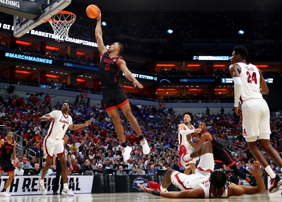 San Diego State Aztecs forward Jaedon LeDee (13) dunks during the second half of the Sweet 16.