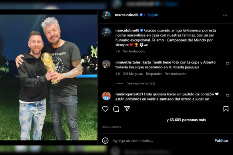 Marcelo y Lionel compartieron una cena familiar (Foto Instagram @marcelotinelli)