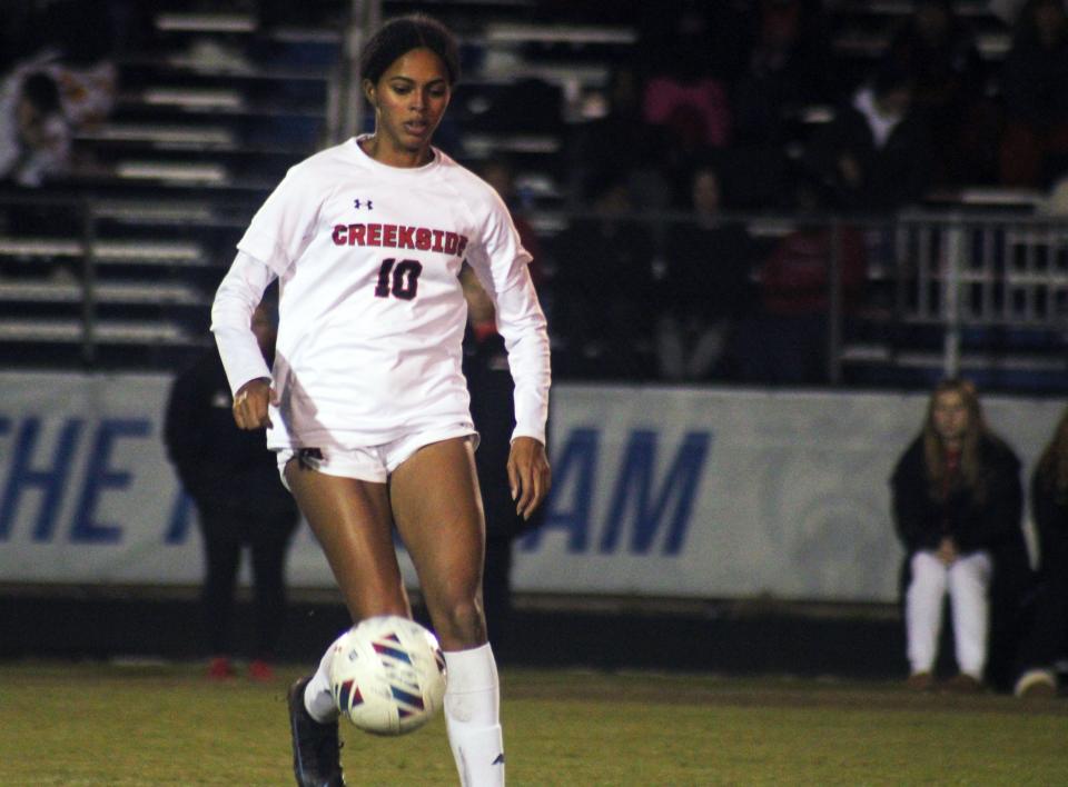 Creekside midfielder Avery Robinson (10) controls the ball against Bartram Trail during a November game.