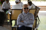U.S. President Joe Biden arrive as leaders visit a mangrove seeding area as part of the G20 Summit in Denpasar, Bali, Indonesia, on Wednesday Nov. 16, 2022. (AP Photo/Dita Alangkara,Pool)