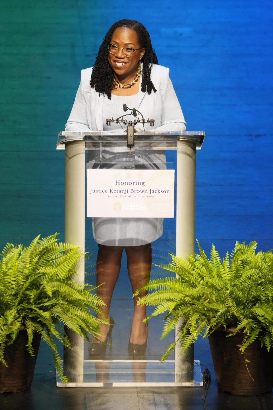 U.S. Supreme Court Justice Kentanji Brown Jackson speaks at an event where a street was named in her honor, Monday, March 6, 2023, in Cutler Bay. Fla. The street is located in South Dade County where Justice Brown Jackson grew up. (AP Photo/Marta Lavandier)