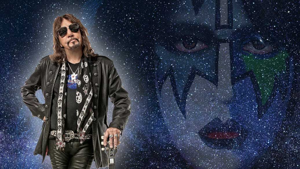  Ace Frehley pictured against a backdrop of space 