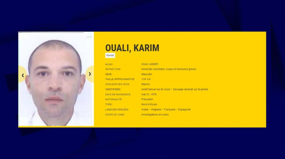 La fiche de recherche de Karim Ouali sur le site d'Europol  - Europol