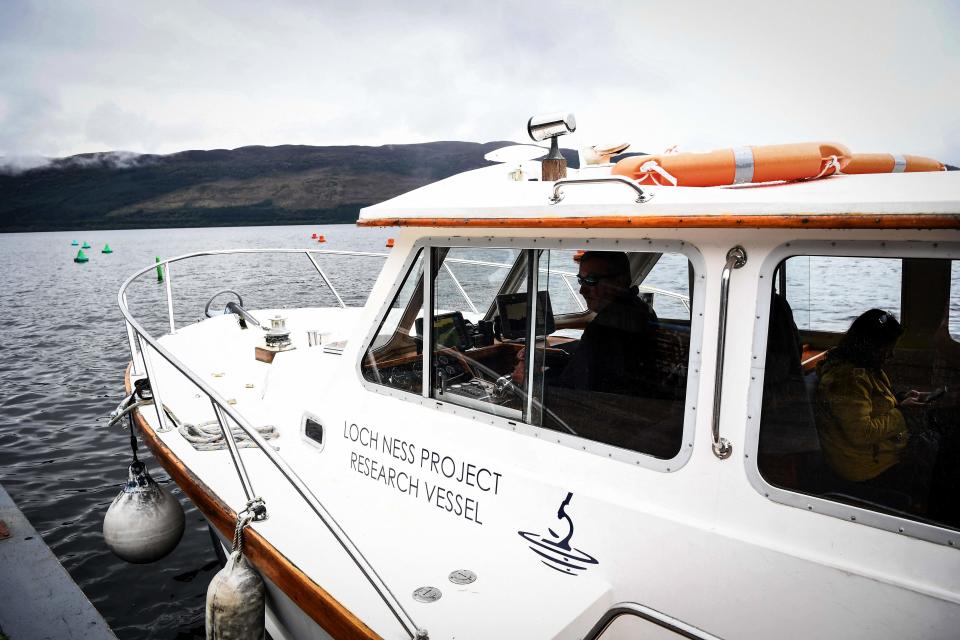 Loch Ness Research Project vessel 'Deepscan' takes monster hunters on a search trip on Loch Ness in the hope of spotting the elusive monster Nessie in Scotland on Aug. 27, 2023.