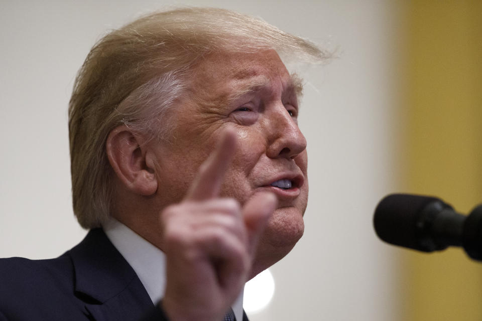 President Donald Trump speaks during the Young Black Leadership Summit at the White House in Washington, Friday, Oct. 4, 2019. (AP Photo/Carolyn Kaster)