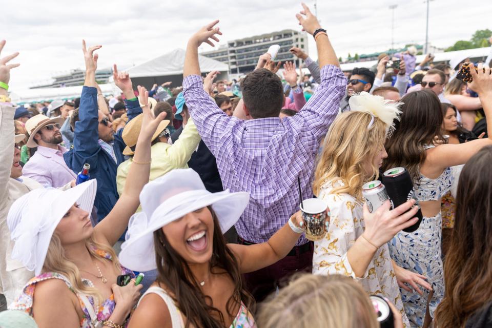 The party is in the infield at Churchill Downs on Kentucky Derby Day on May 7, 2022, in Louisville, Ky.