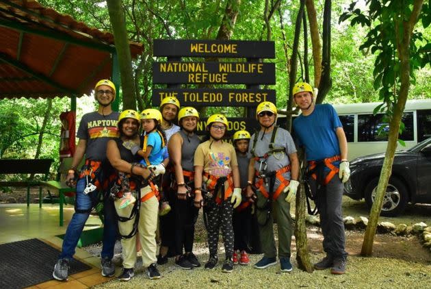 From left to right, the author's son Sachin, daughter-in-law Alka, granddaughter Ruhi, wife Bharati, daughter Sukanya, granddaughter Maya, grandson Kieran, the author, and son-in-law Ryan pose on vacation in November 2023. 