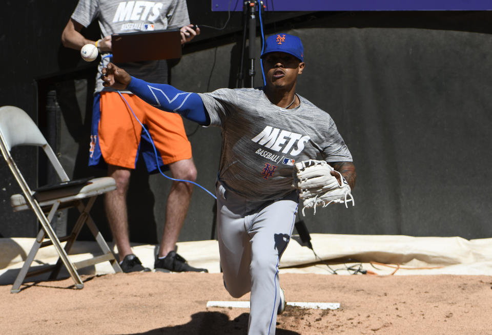 CHICAGO, ILLINOIS - JULY 31: Marcus Stroman #7 new pitcher of the New York Mets warms up in the bullpen before a game against the Chicago White Sox at Guaranteed Rate Field on July 31, 2019 in Chicago, Illinois. (Photo by David Banks/Getty Images)