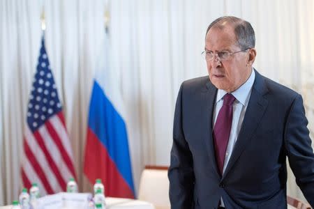 Russian Foreign Minister Sergei Lavrov before a bilateral meeting with U.S. Secretary of State John Kerry (not pictured) in Geneva, Switzerland August 26, 2016. REUTERS/Martial Trezzini/Pool