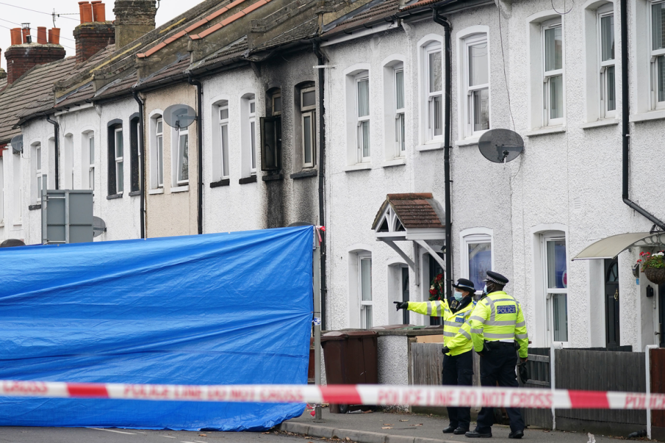 Police at the property in Collingwood Road, Sutton, south London, where four brothers died in a fire in 2021 (PA)