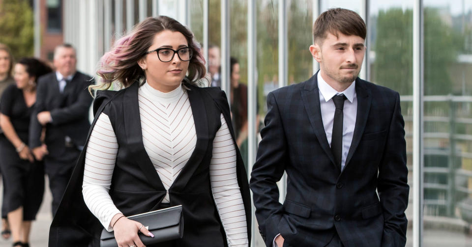 Sophie and Pete Sandiford from Gogglebox arrive at the New York Stadium in Rotherham for the funeral of Barry Chuckle.