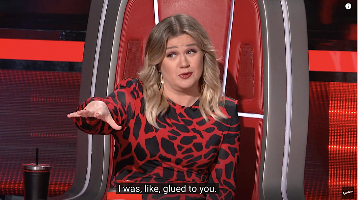 Kelly Clarkson is riveted on 'The Voice.' (Photo: NBC)